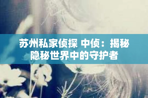 苏州私家侦探 中侦：揭秘隐秘世界中的守护者